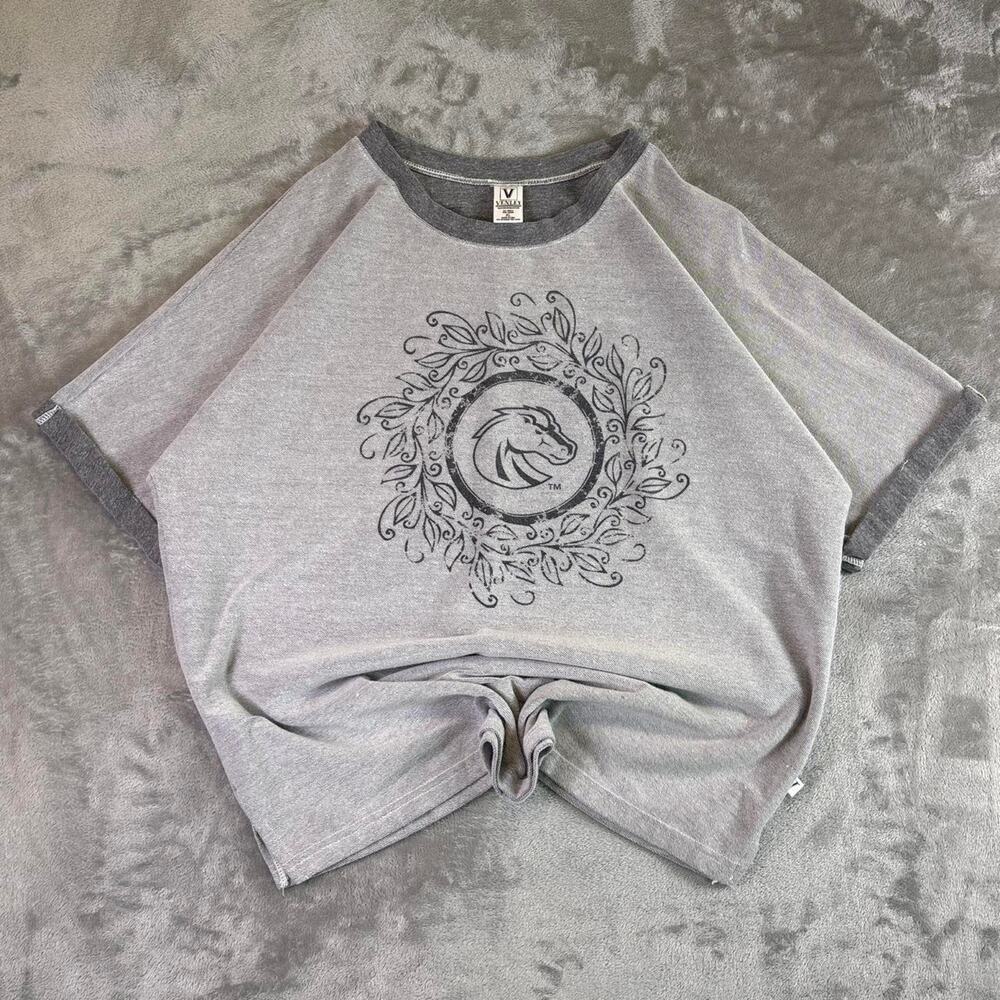 Y2K Venley Boise State Broncos Floral Crest Raglan T Shirt Gray NCAA